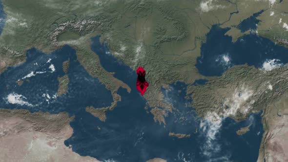 4K Globe Map of Albania with a flag (Highlighted)