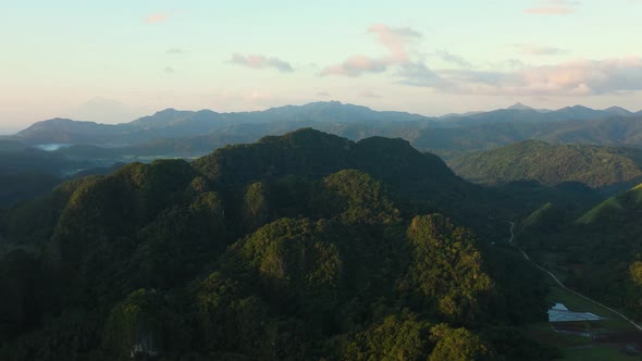 Sunrise. Mountain Landscape in the Early Morning, Aerial View.
