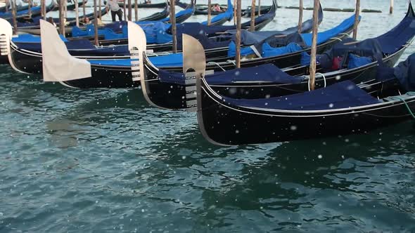 Gondolas parked, Decorated gondolas swaying at pier