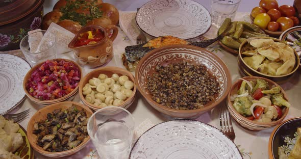 Ukrainian National Cuisine Table With Dishes