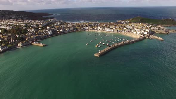 4K Aerial filming towards Seaside town.