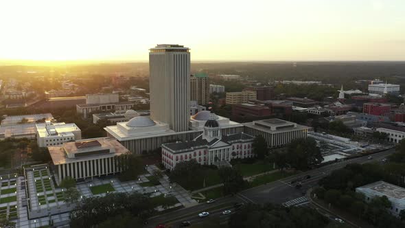 Aerial Video Florida State Capitol Building Downtown Tallahassee Shot At Sunset