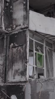 Vertical Video of a House Destroyed By the War in Ukraine