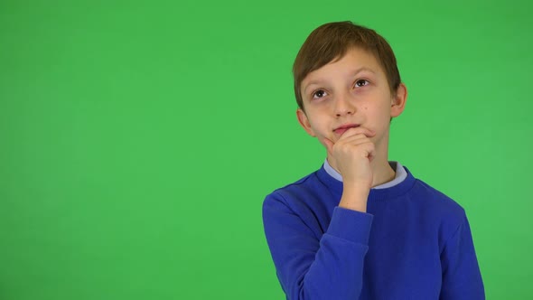 A Young Cute Boy Thinks About Something - Green Screen Studio