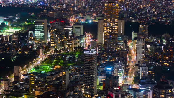 time lapse of city and road in Tokyo at night, Japan