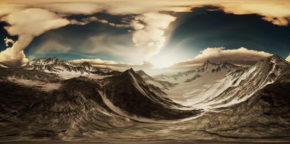 VR 360 Rays of Sunset on the Tops of the Mountains alt