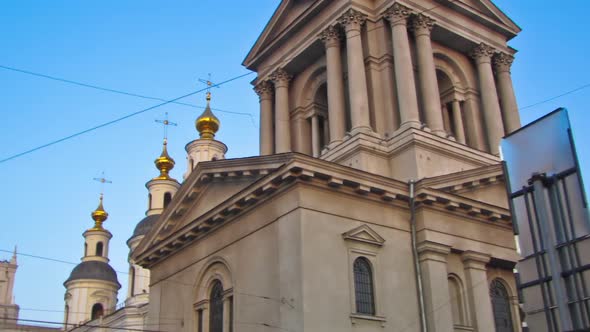 The Bell Tower of the Assumption Cathedral or Uspenskiy Sobor Timelapse Hyperlapse in Kharkiv