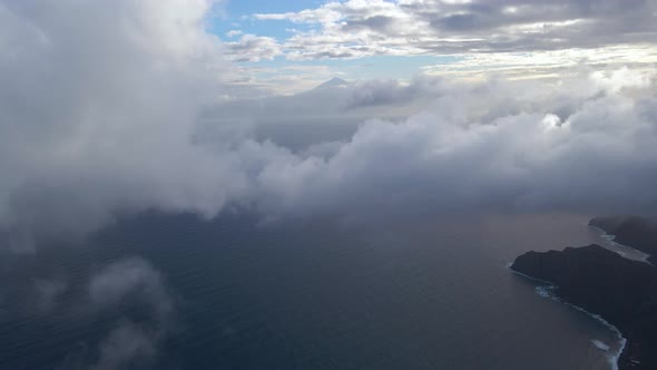 Incredible View Through the Clouds of the Canary Volcanic Island Tenerife and Volcano Teide From La