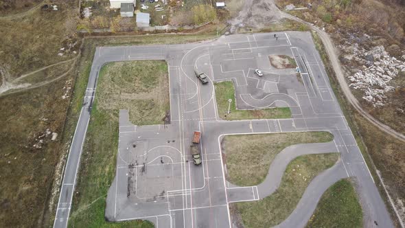 Aerial View of Circuit with Training Cars