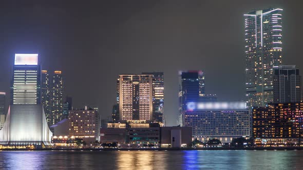 Hong Kong Cultural Centre with Colorful Light Projection on Its Wall Timelapse Hyperlapse