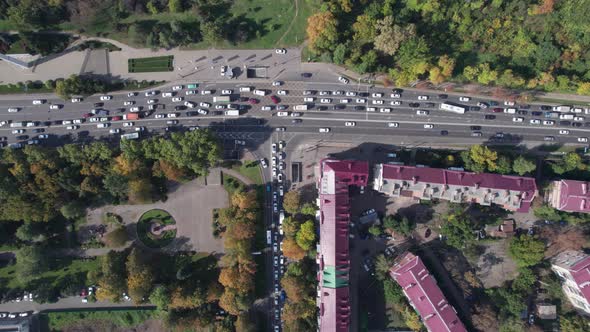 Drones Point of View Traffic Jam Top View Transportation Concept Intersection Crossroad Aerial View