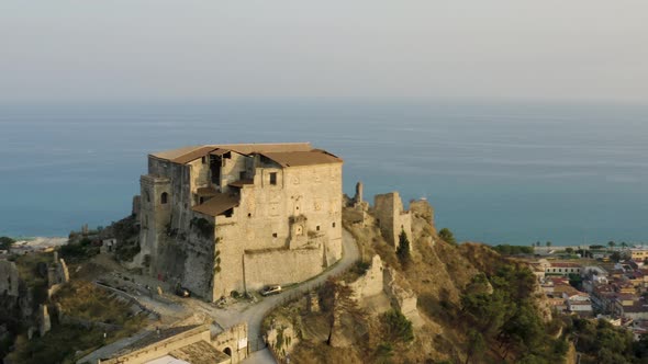 Aerial of the touristic city called Roccella Jonica in Calabria coast