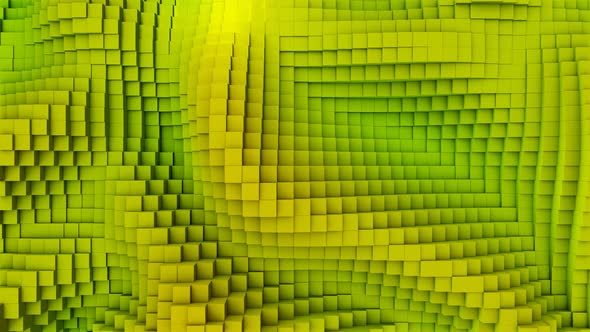 abstract 3D Cubes Background. 4K Green and yellow animation