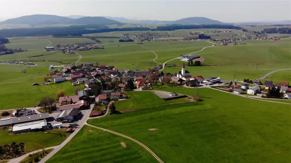 Beautiful view on an Village in Upper Austria Drone Video