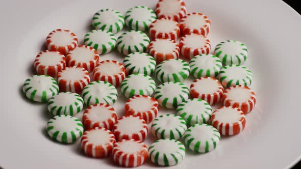 Rotating shot of spearmint hard candies