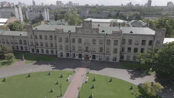 Architecture of Kyiv. Ukraine. Kyiv Polytechnic Institute. Aerial View. Slow Motion, Gray, Flat