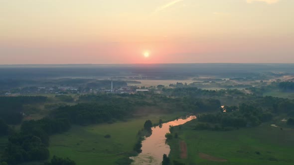 Summer Evening and Sunset Over