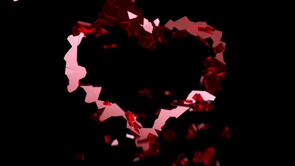 Shattered glass: red broken heart shape. Alpha is included