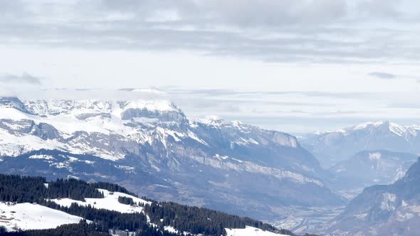 Panorama of Villages and Valleys Below the Alps Mont