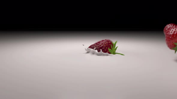 Strawberries Fall into Yogurt 4k