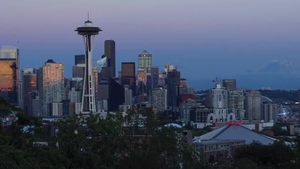 Seattle Skyline Clear Sky Day to Night