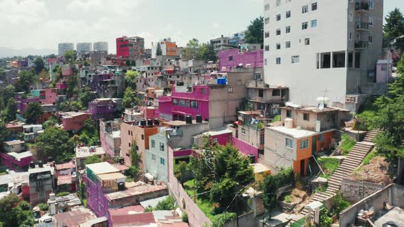 Famous Mexico City Destination Site with Pink Favelas on the Green Hillside, 