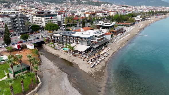 Beach Pool Bar aerial view 4k