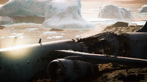 Old Broken Plane on the Beach of Iceland