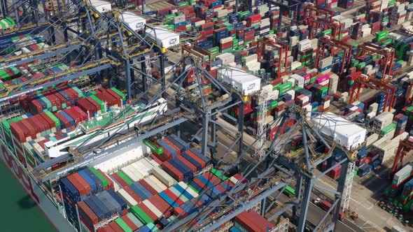 Drone fly over Hong Kong container port