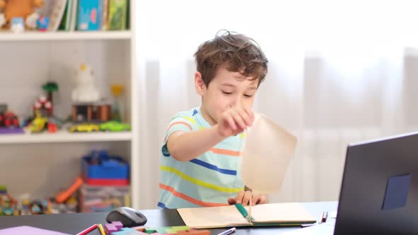 Playful Boy Tears Paper Relieves Stress After Class