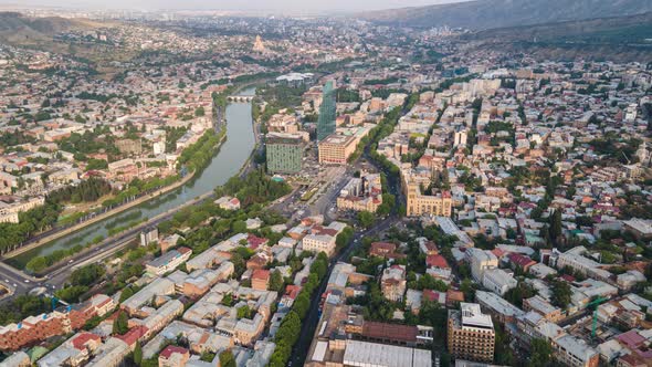 Aerial hyperlapse of beautiful cityscape of Tbilisi, Georgia 2021