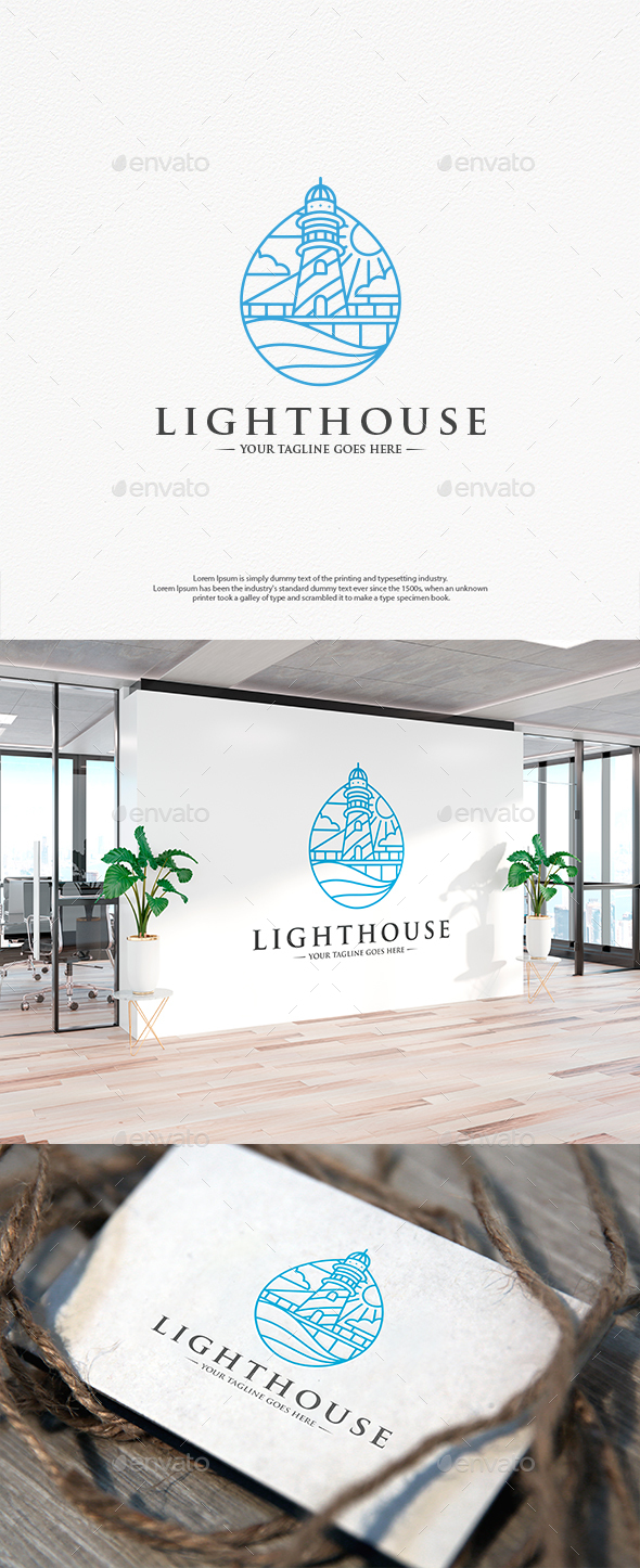 Lighthouse Line Art Logo Template