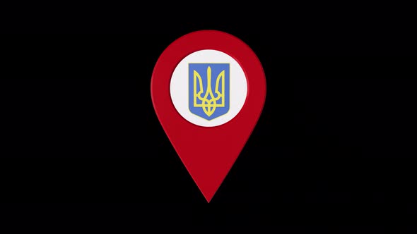 3D Rotating Pin Icon Animation With Ukraine  Coat Of Arms  Alpha Channel  4K