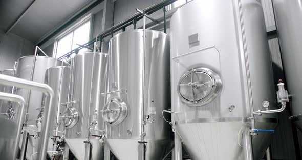 Huge Stainless Vats in a Brewery