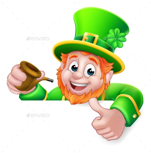 Leprechaun St Patricks Day Cartoon Pipe Sign