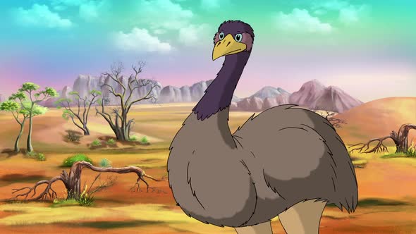 Animated ostrich screaming indignantly