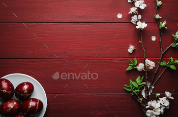 Easter red wood background