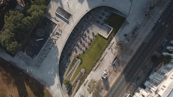 Aerial top down of Houssay Square near public Faculty of Economic Sciences, part of the University o