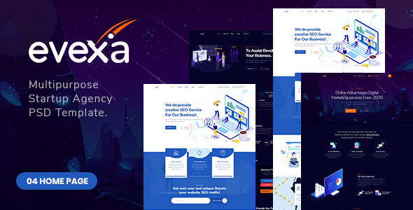 Evexa - Multipurpose Startup Agency PSD Template.