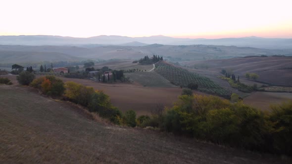 Val d'Orcia Countryside in Autumn Aerial View, Tuscany