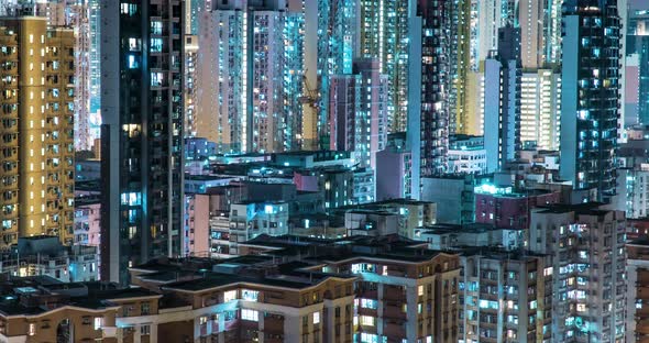 Exterior of Residential Building Public Housing Apartment Block at Night. 