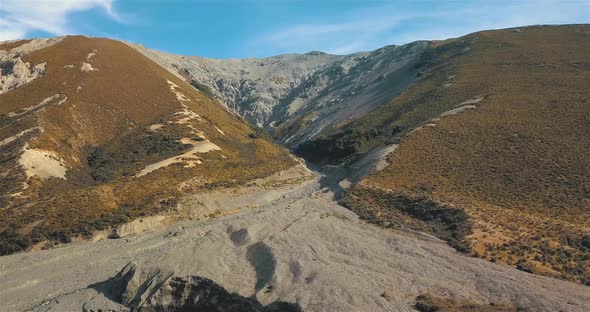 Aerial Drone View of Edwards River in New Zealand, Mountains in the Background