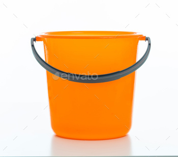 Cleaning bucket orange color isolated against white background,