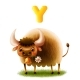 Funny Cartoon Yak with a Flower on a White - GraphicRiver Item for Sale