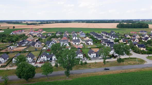 Aerial View of Suburban Neighborhood in Small Town