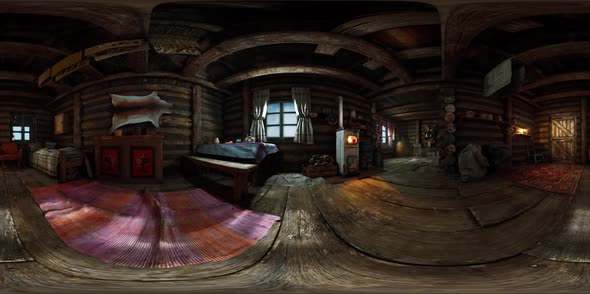 VR360 View of Old Log Home Interior alt