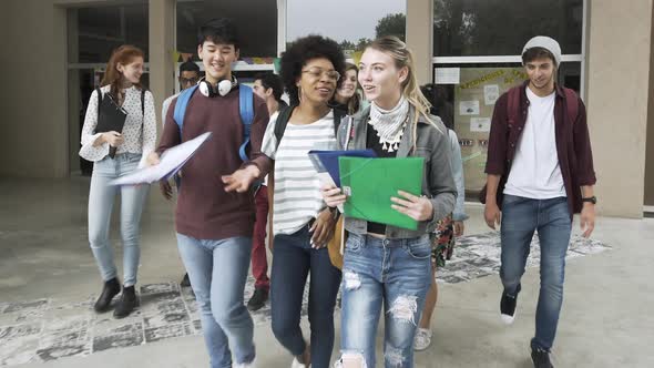 College students walking together in campus