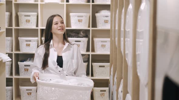 Woman Laundry Basket Selfservice Laundry