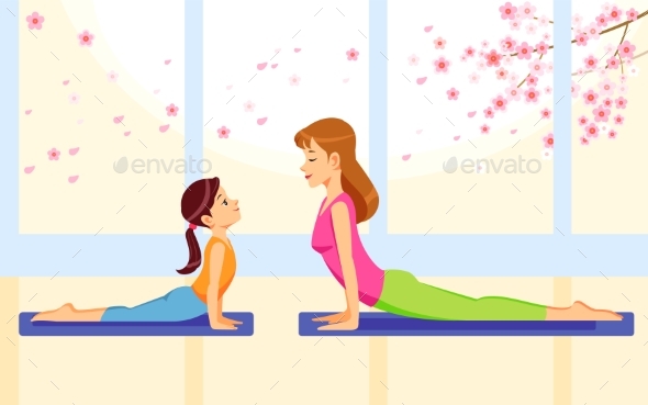 Mother and Daughter Together Doing Yoga