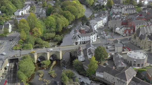 Flight Over Llangollen a Town in North East Wales Aerial View